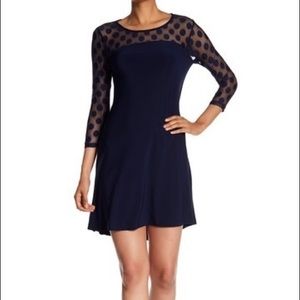 Nina Leonard Sheer Polka Dot Black Dress